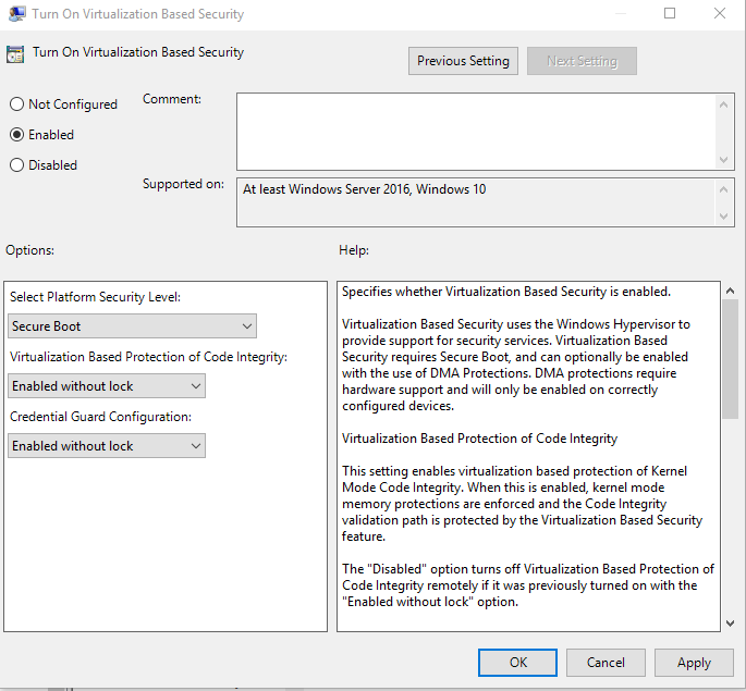 Group Policy, Turn On Virtualization Based Security