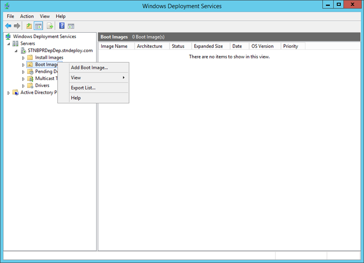 Start the Add Image Wizard from the Boot Images folder