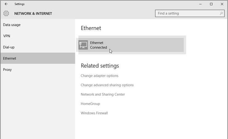 Image showing Network & Internet, Ethernet settings page.