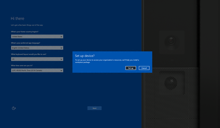 image with set up device message for surface hub.