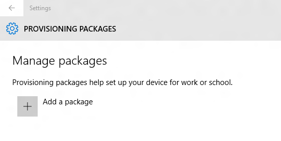 Image showing provisioining packages page in Settings.