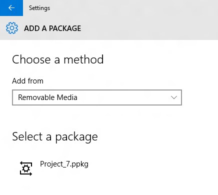 Image showing add a package page in Settings.