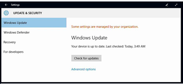 Image showing Update & Security group in Settings app for Surface Hub.