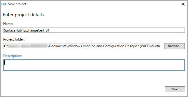 Image showing New project screen for Windows Imaging and Configuration Designer.