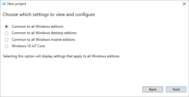 Image showing project settings in Windows Imaging and Configuration Designer.