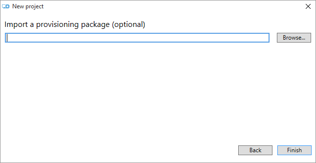 Image showing option for importing a provisioning package.