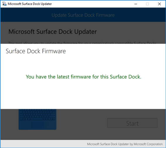 Screen that shows your Surface Dock firmware is up to date