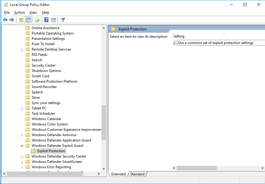 Screenshot of the group policy setting for exploit protection