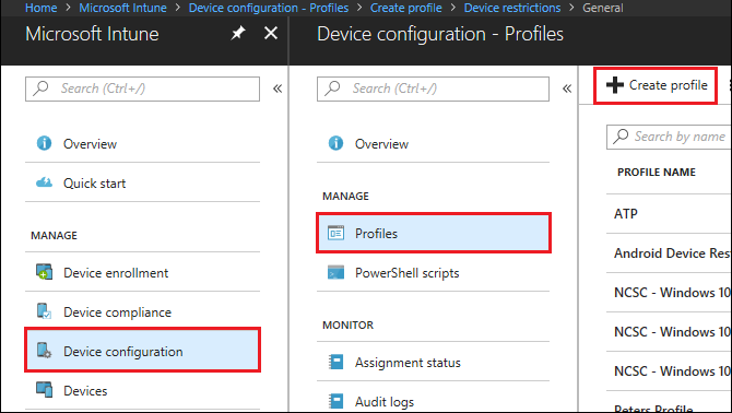 Create device configuration profile