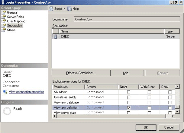 app-v 4.6 sql script grant perm for view any def