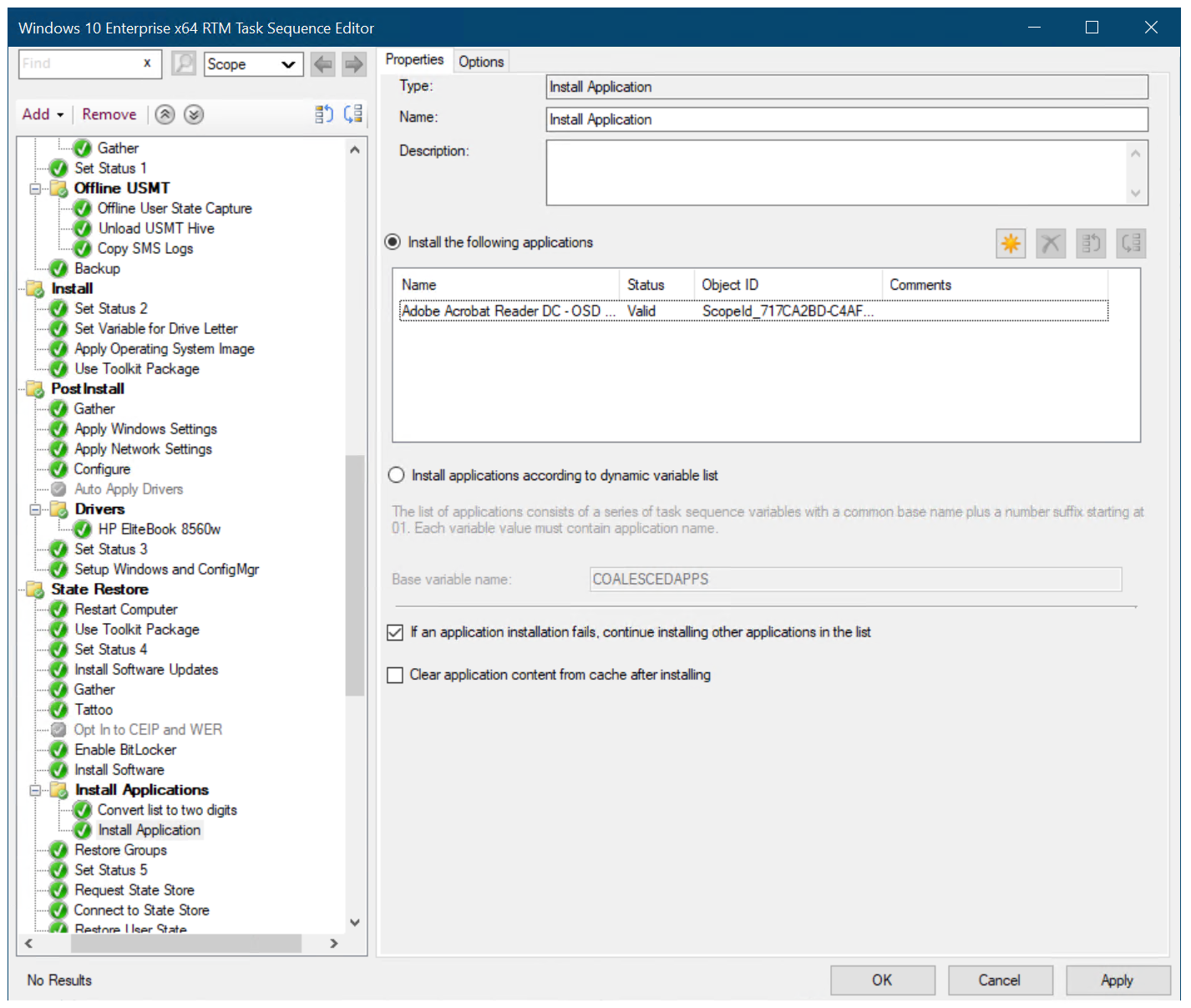 Add an application to the task sequence
