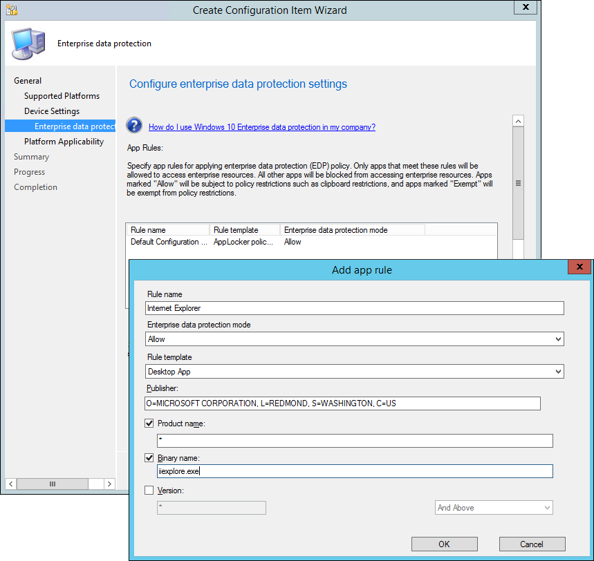 Create Configuration Item wizard, add a Classic Windows app