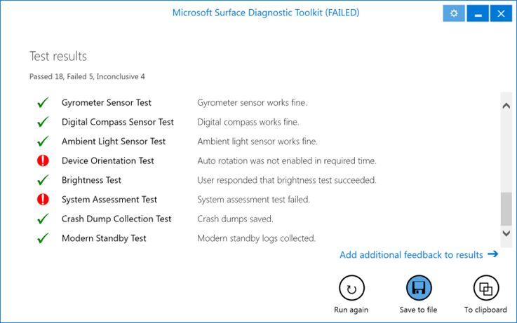 Sample display of Test Results page