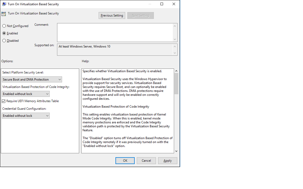 Group Policy, Turn On Virtualization Based Security