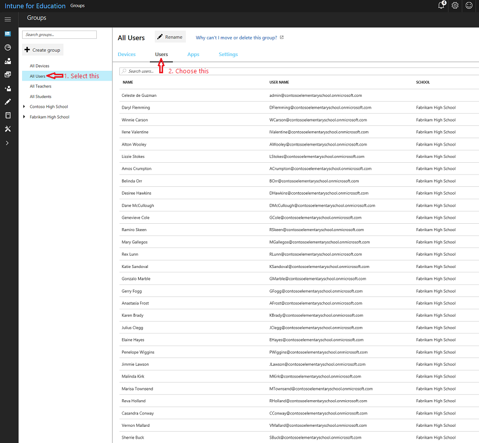 List of all users in the tenant