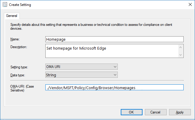 OMA URI setting