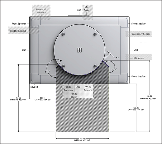 *Figure 1. Keep out zones for Surface Hub 2S components*