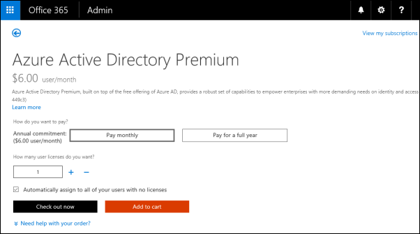azure active directory premium payment page