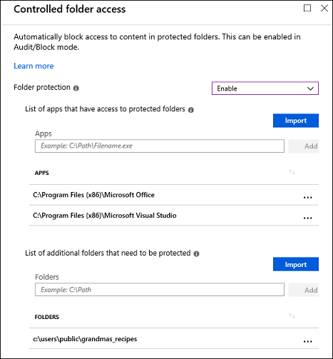 Enable controlled folder access in Intune