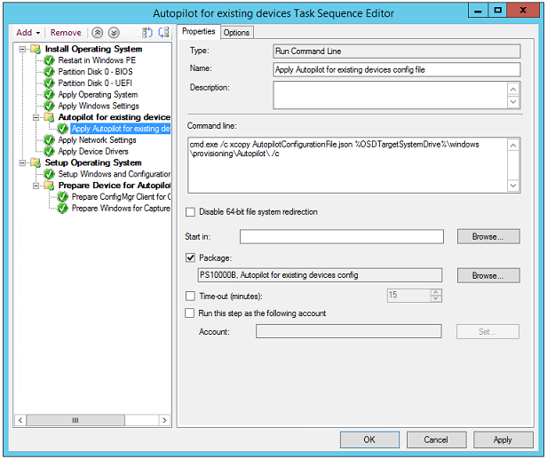 Autopilot task sequence