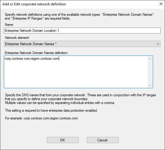 Add or edit corporate network definition box, Add your enterprise network locations