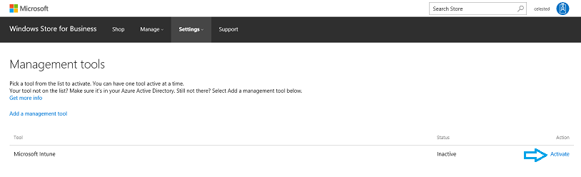 Activate Intune from the Store portal