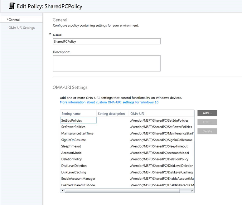 custom OMA-URI policy in Intune