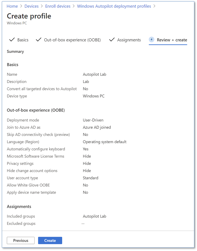 Deployment profile