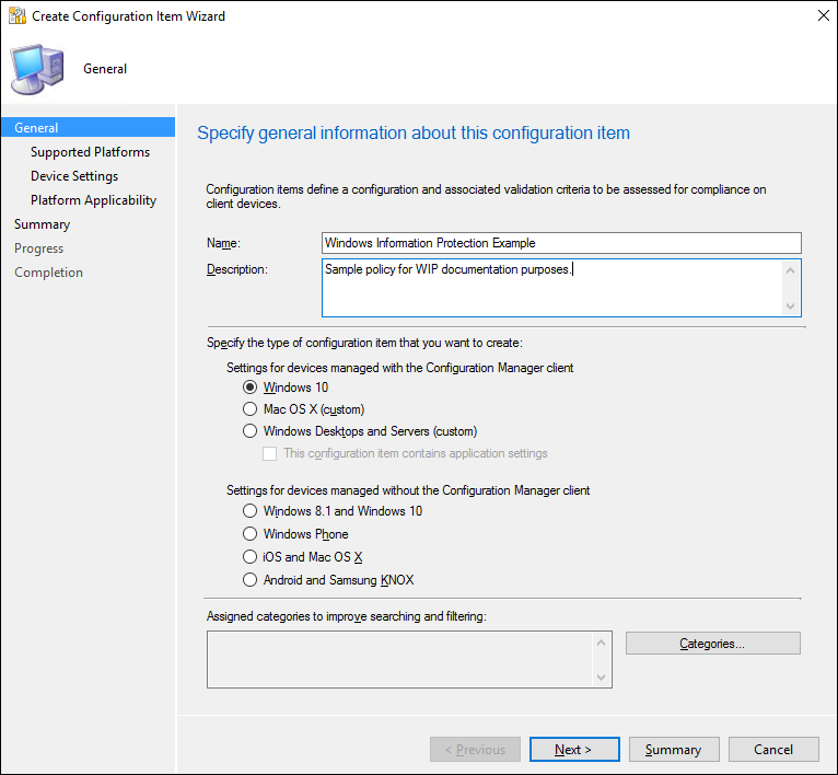 Create Configuration Item wizard, define the configuration item and choose the configuration type