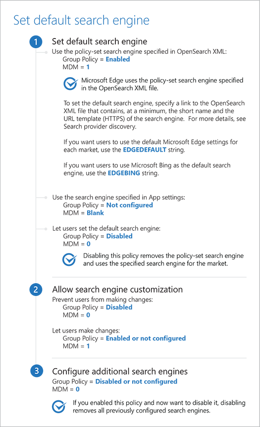 Set default search engine configurations