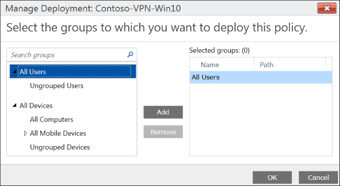 Microsoft Intune: Pick the group of employees that should get the policy