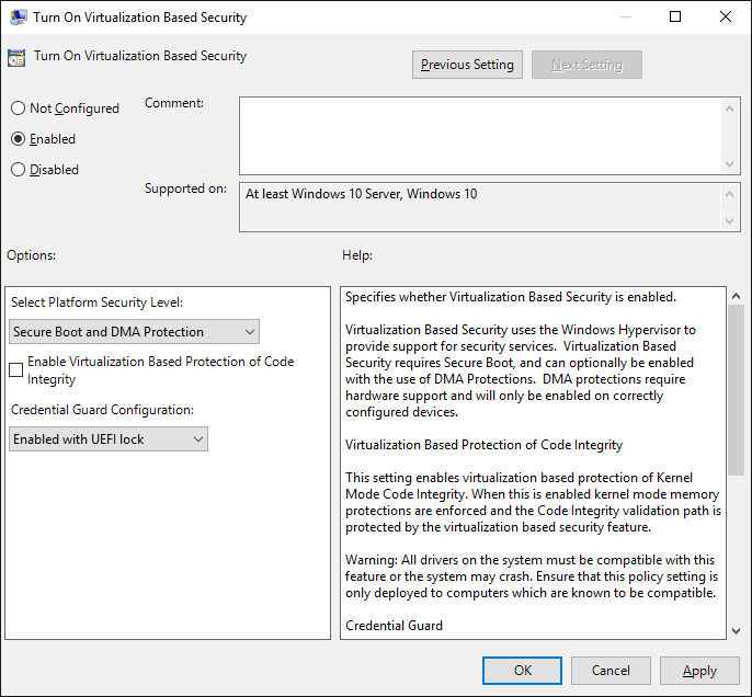 Group Policy, Turn On Virtualization Based Security