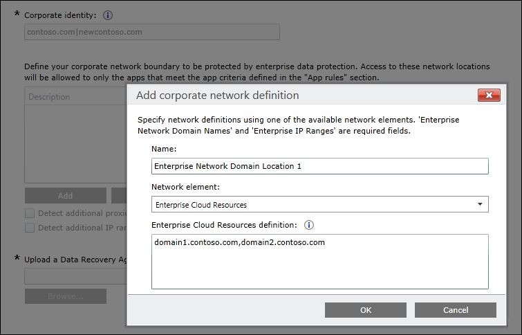 Microsoft Intune, Add your corporate network definitions