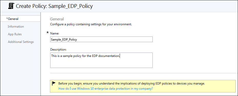 Microsoft Intune: Fill out the required Name and optional Description fields