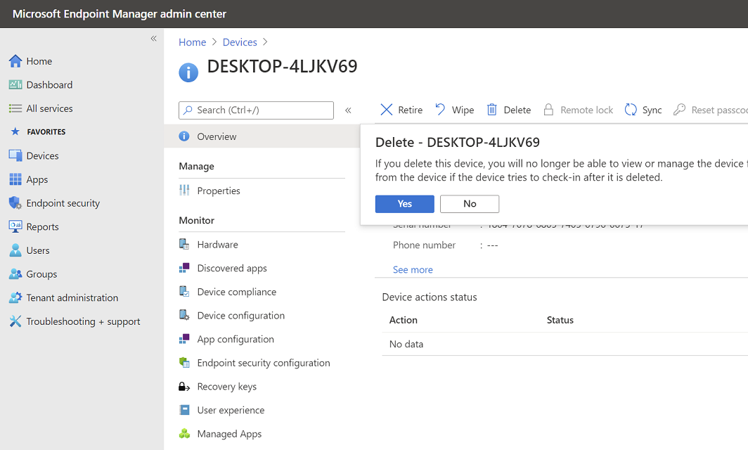 Delete device step 1.
