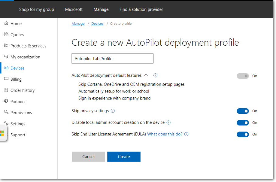 Microsoft Store for Business create step 3.