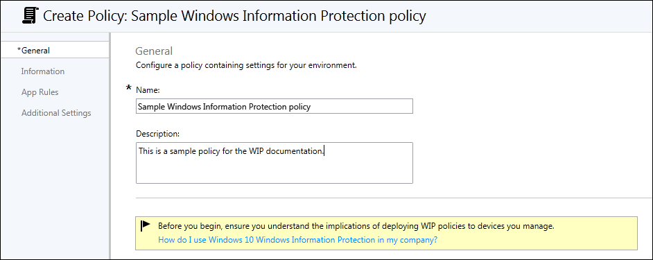 Microsoft Intune: Fill out the required Name and optional Description fields