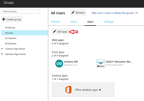 Edit apps to assign them to users