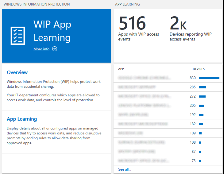 Main Windows Information Protection view