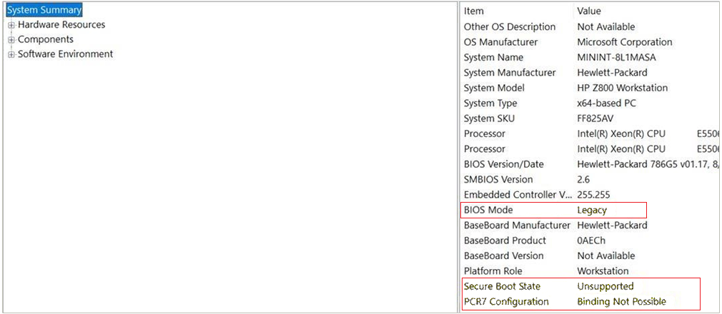 System Information app, showing a unsupported Secure Boot State.