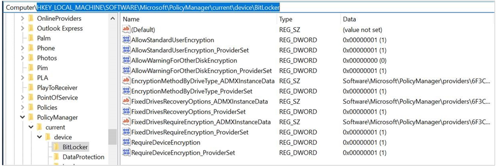 Registry subkeys that relate to Intune policy.