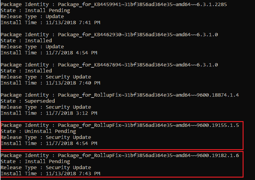 Dism output pending update.