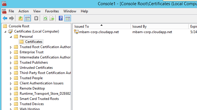Certificates (Local Computer) snap-in window