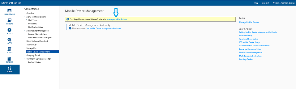 Set up mobile device management in Intune