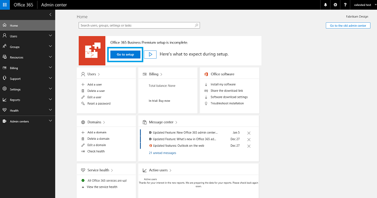 Office 365 admin center