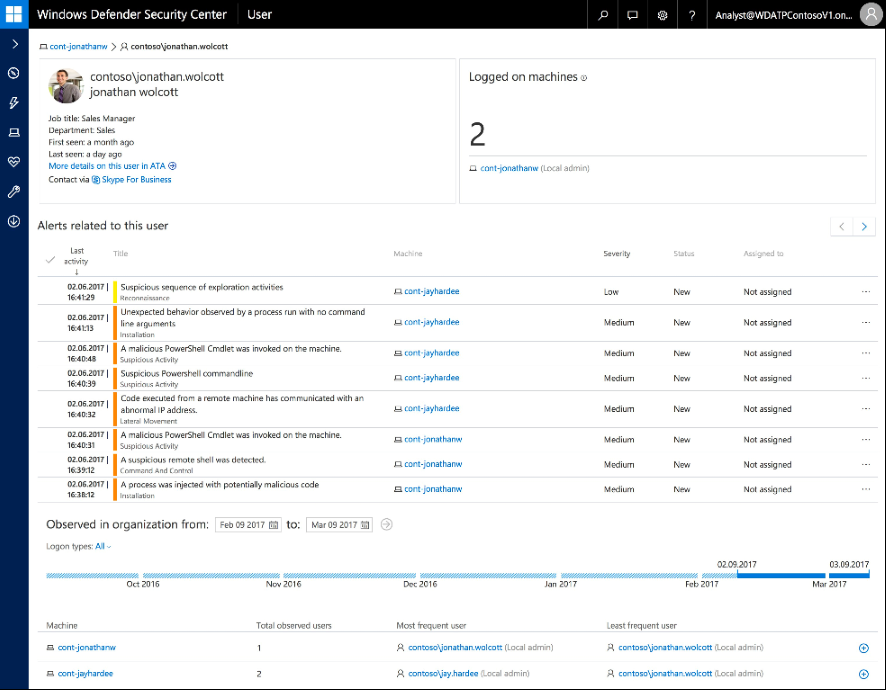 Windows Defender Security Center - User screen