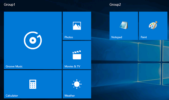 What the Start screen looks like when the XML sample is applied