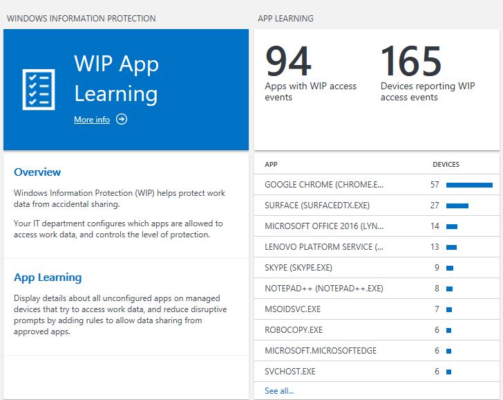 Main Windows Information Protection view