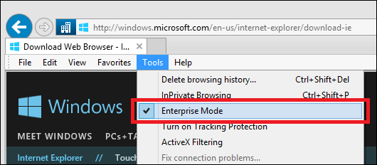 enterprise mode option on the tools menu