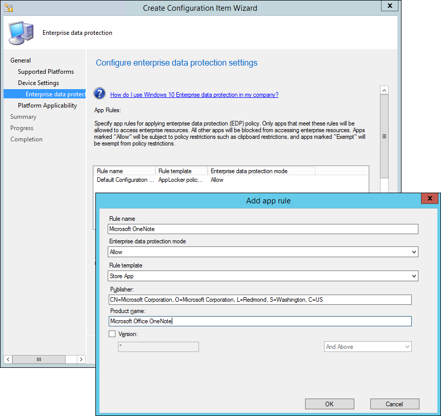 Create Configuration Item wizard, add a universal store app